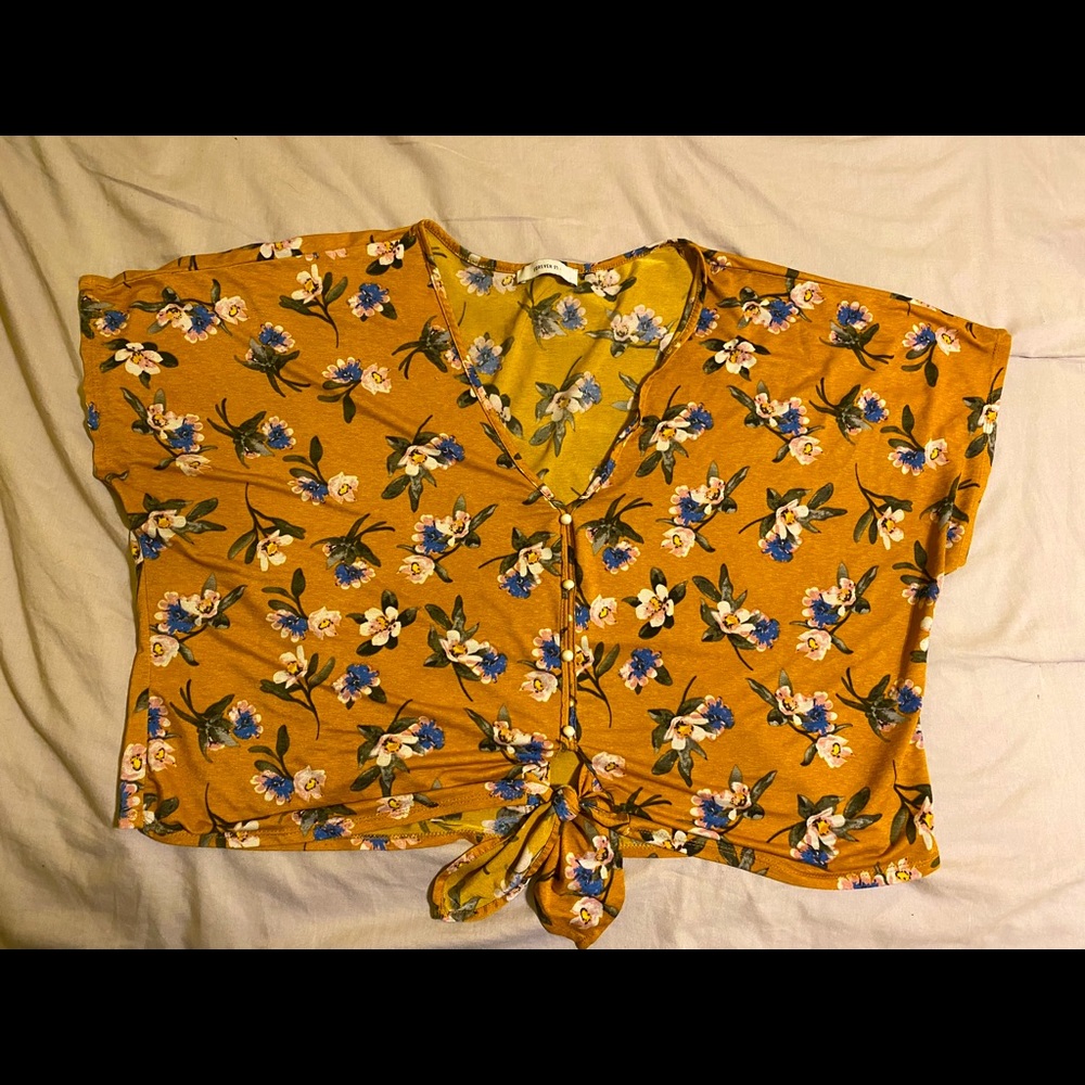 Floral Yellow Front Tie Crop Shirt